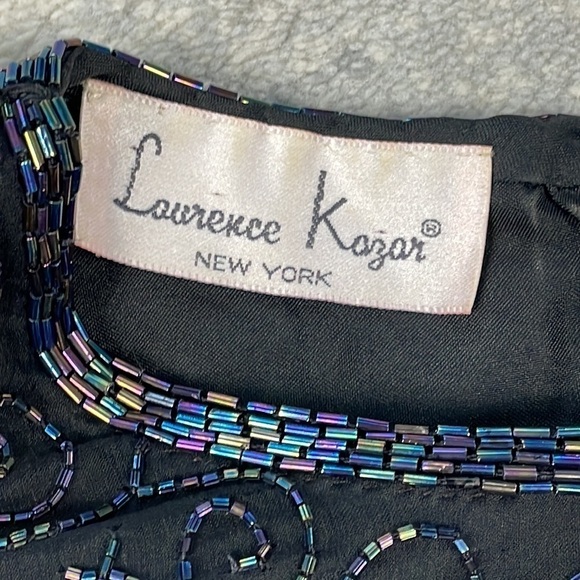 Vintage Laurence Kazar Black Silk Beaded Evening Cocktail Shift Dress Sz MP - Picture 8 of 11